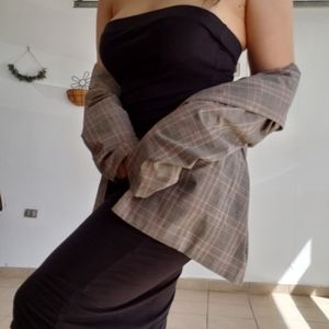 Strapless Bodycon Black Midi Dress